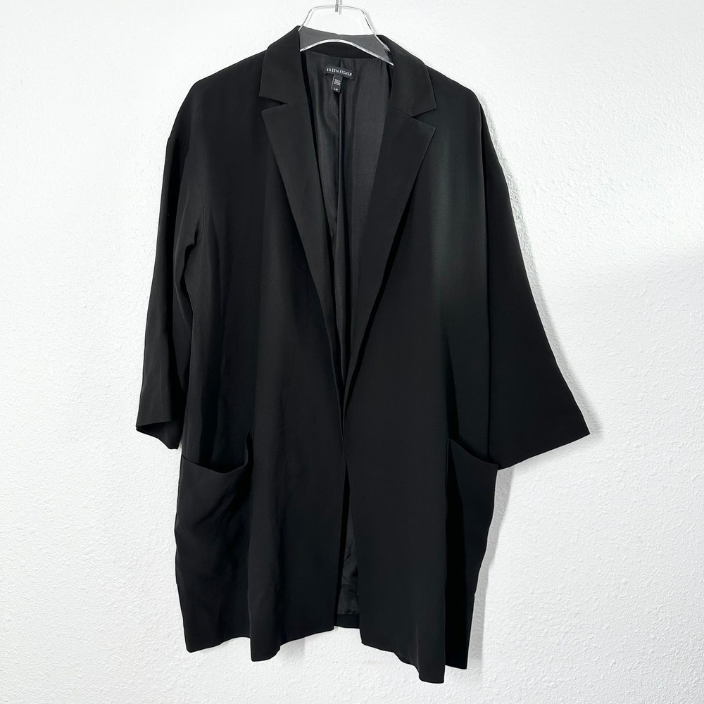Eileen Fisher Black Silk Open Front Blazer